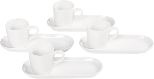Italian Style Espresso Cup Set of 4 | Porcelain Demi Tasse Cups and Saucers, 3 oz