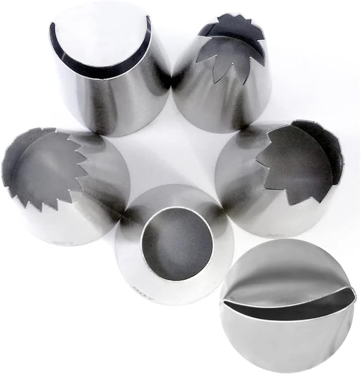 Extra Large Piping Tips Set for Cupcake Cake Decorating,6 Big Icing Tips with Round Star Rose Petal Ruffle Pastry Tips for Frosting