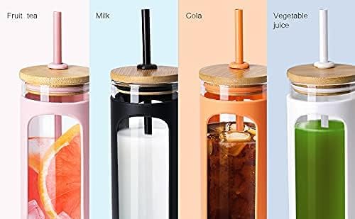 Kodrine 20oz Glass Tumbler with Straw and Lid, Iced Coffee Cups with Bamboo Lids, Glass Cups for Cold Drinks, Smoothie Cup with Silicone Sleeve for Travel, Work, BPA FREE-MintCream