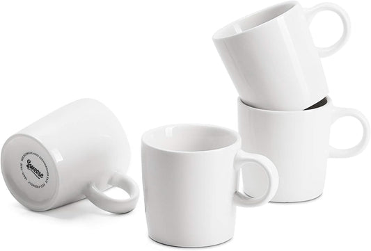 Sweese 3.5oz Porcelain Espresso Cups Set of 4, Mini Coffee Mugs Demitasse Cups - White