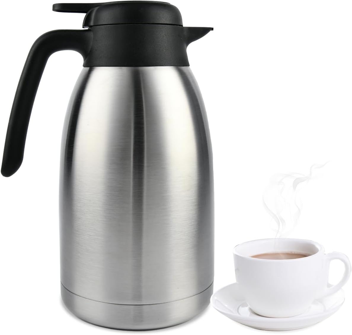 Heritage66 Thermal Coffee Carafe -Triple Wall Vacuum insulated Flask- Thermos keeping Beverages Hot for 12 hours /24 hours cold Tea, Water, and Coffee Dispenser (2 Liter/68Oz with Brush)