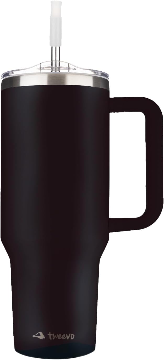 40 oz Tumbler With Handle and Straw Made of Stainless Steel - Double Wall Vacuum Insulated Tumbler With Lid - Sweat Proof Easy Grip, BPA-Free, Dishwasher Safe Tumbler (Black)