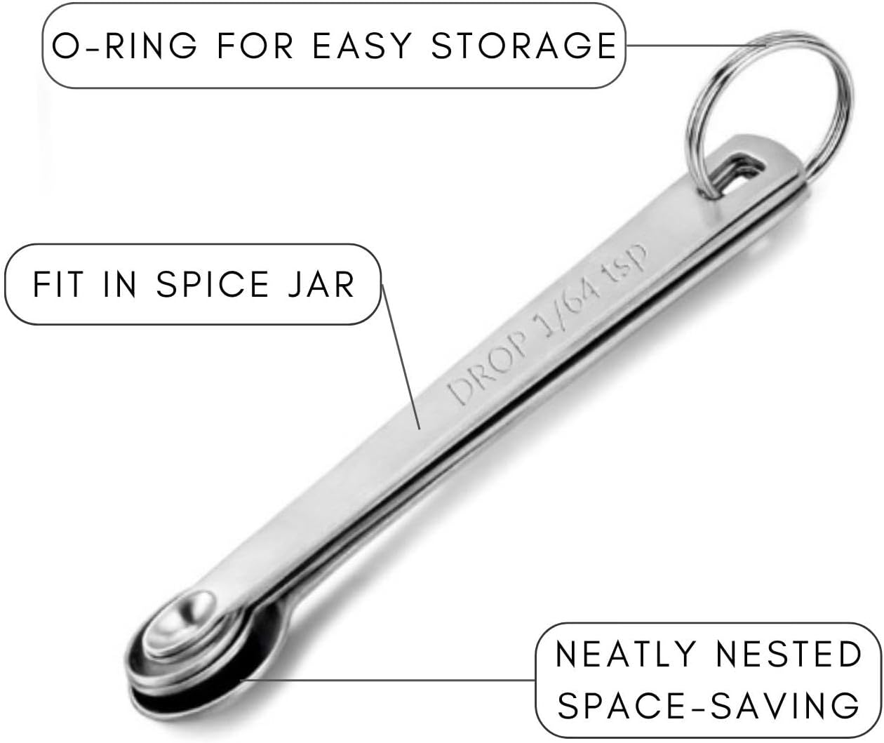 5Pcs Teaspoon Measuring Spoons, 1/4 tsp, 1/8 tsp, 1/16 tsp, 1/32 tsp, 1/64 tsp Metal Measuring Spoons Set, Stainless Steel Cooking Baking Tiny Measuring Spoon for Powders, Spices, Salt