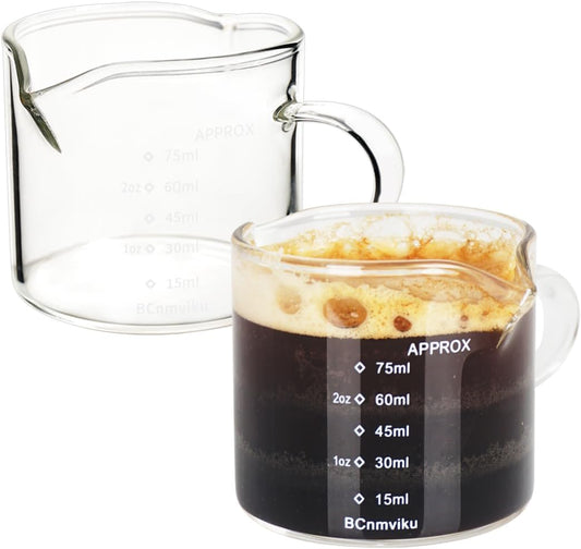 2 Pack Double Spouts Measuring Triple Pitcher Milk Cup 75ML Espresso Shot Glasses Parts Clear Glass