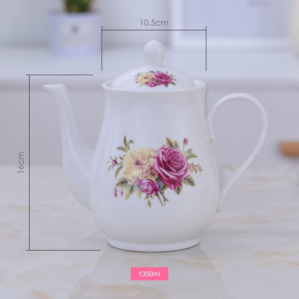 European Style Porcelain Teapot, Coffee Tea Water Pot Vintage Ceramic Kettle (50oz)