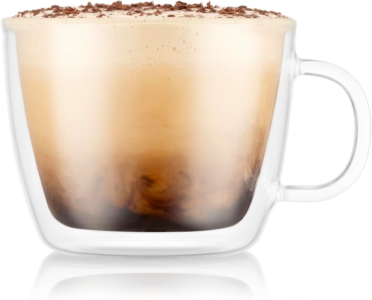 Bodum 15oz Double Wall Latte Mug, High-Heat Borosilicate Glass, Set of 2, Clear