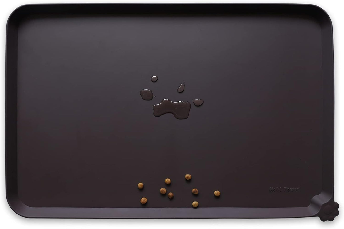Hoki Found X-Large Silicone Non-Slip Pet Feeding Mats - Waterproof, Ideal for Dogs, Cats & Carpets - Dark Oak