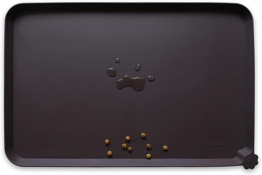 Hoki Found X-Large Silicone Non-Slip Pet Feeding Mats - Waterproof, Ideal for Dogs, Cats & Carpets - Dark Oak