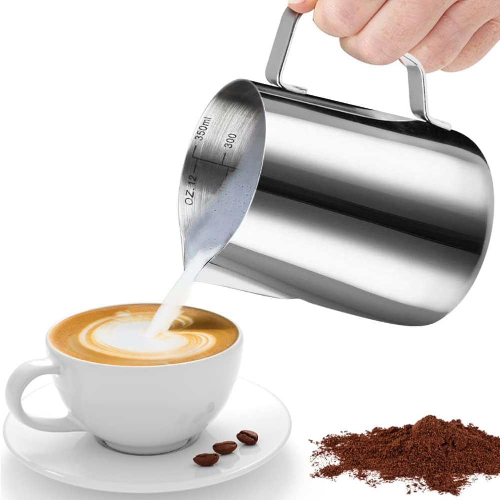 HOFASON Stainless Steel Milk Frothing Pitcher Cappuccino Pitcher Pouring Jug Espresso Cup Creamer Cup for Latte Art, 12 Ounce (350 ML)