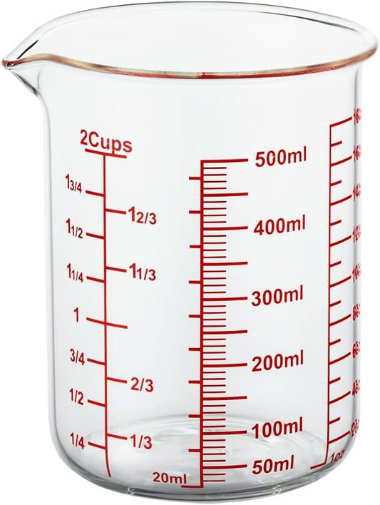 High Borosilicate Glass Measuring Cup-V-Shaped Spout,Glass Measuring Beaker for Kitchen or Restaurant, Easy to Read, 500 ML (16 Oz, 2 Cup)