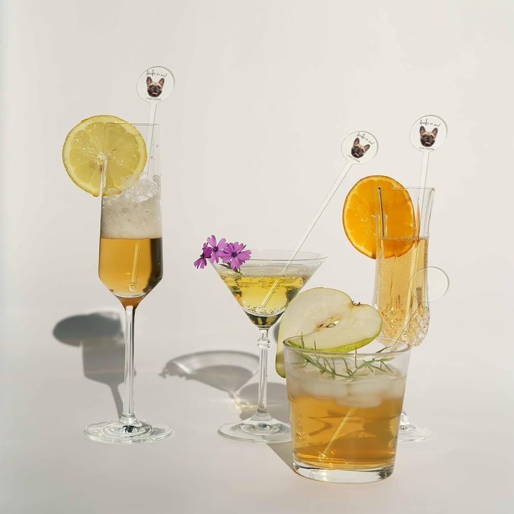 Coolslove Personalized Wedding Dog Stir Sticks, Custom Illustrated Pet Acrylic Cocktail Stirrers, Acrylic Cocktail Stirrers, Wedding Drink Sticks, Wedding Favors Decors Essentials Style 3