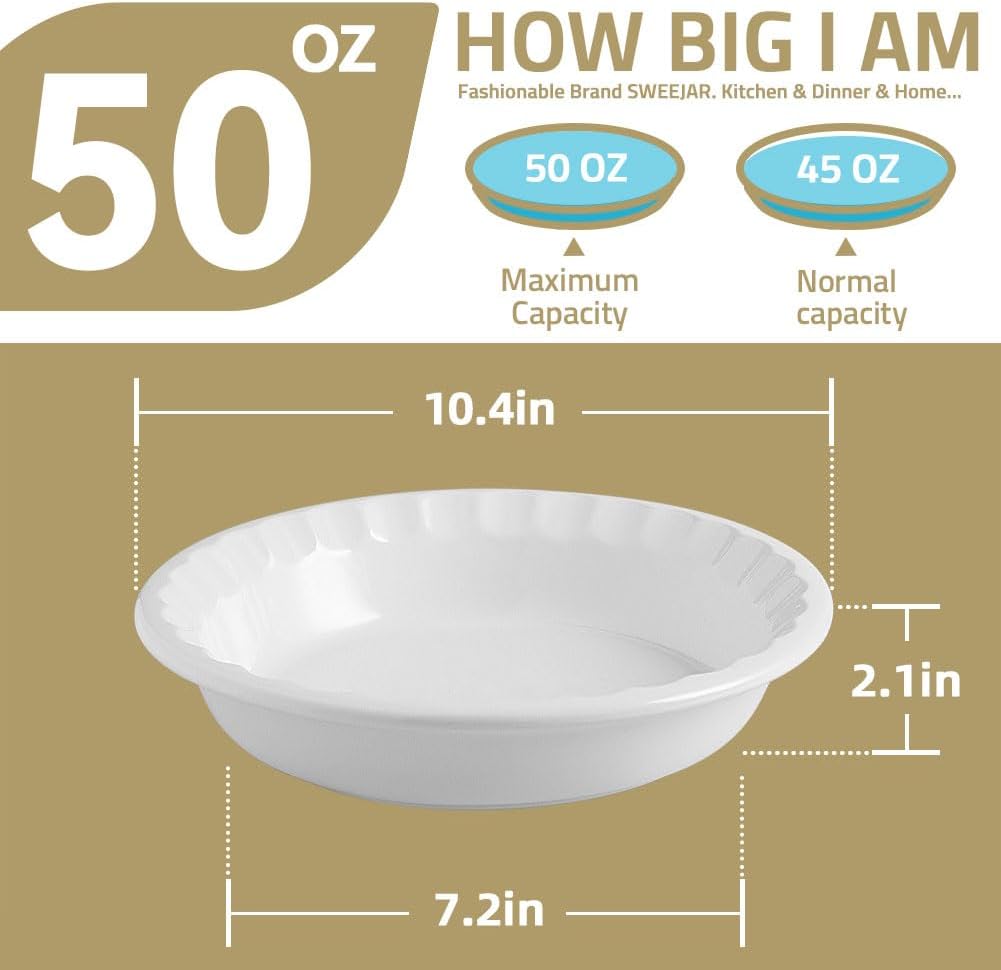 Sweejar Ceramic 10.4 Inch Pie Pan, Deep Porcelain Round Dish, Non-Stick for Pumpkin & Apple Pies, Farmhouse Design (Red)