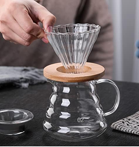 Pour Over Coffee Maker - 20 OZ /600ML Coffee Server with Glass Coffee Dripper, Stylish and Elegant 2 IN 1 Dripper Coffee Maker Kit Coffee Maker for Home or Office, 1-5 CUPS