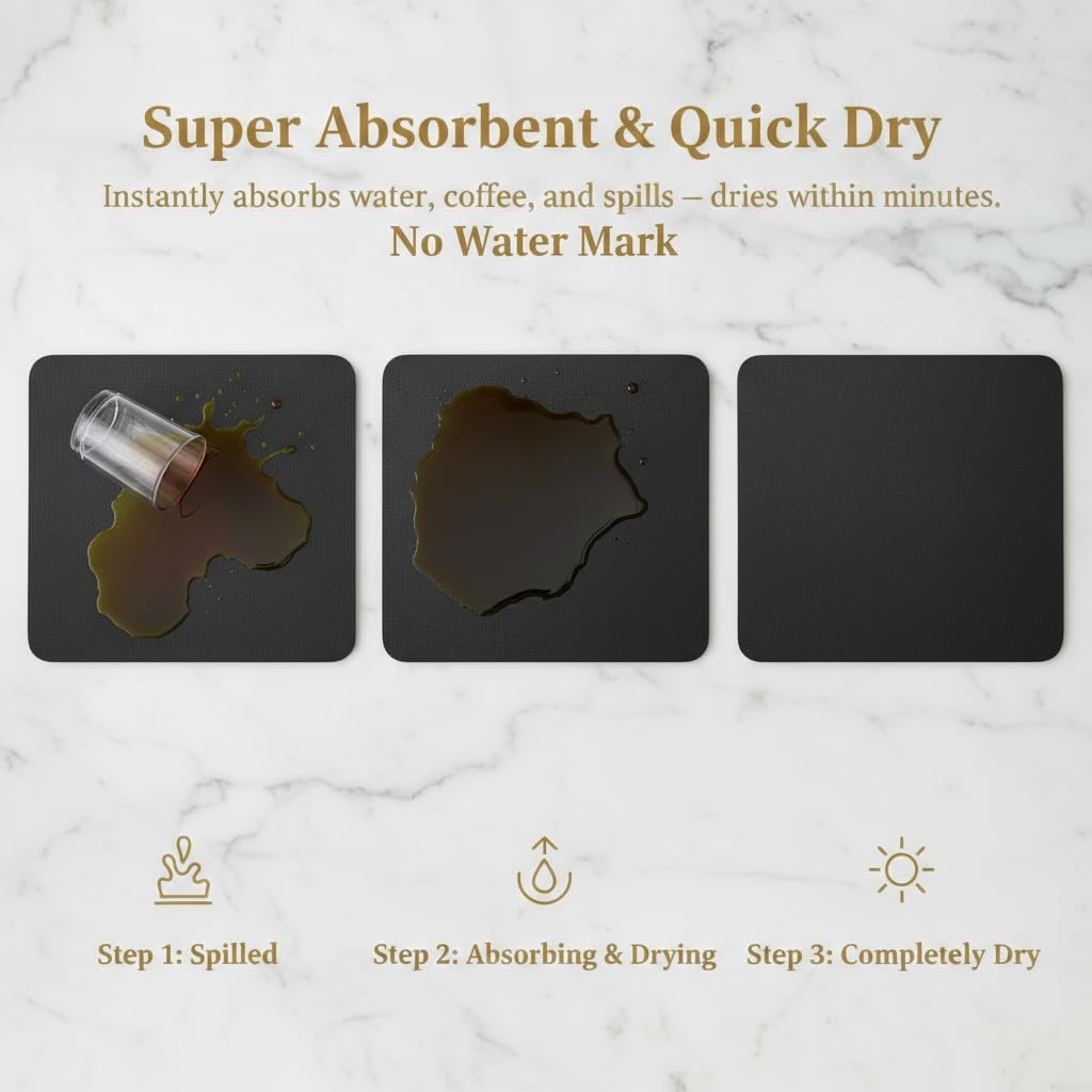 Dish Drying Mat Super Absorbent – 17" x 31" Coffee Mat for Countertops – Non-Slip Drying Mat for Kitchen Counter – Easy to Clean Water Absorbent Mat – XLarge Dish Drying Mats (Black)