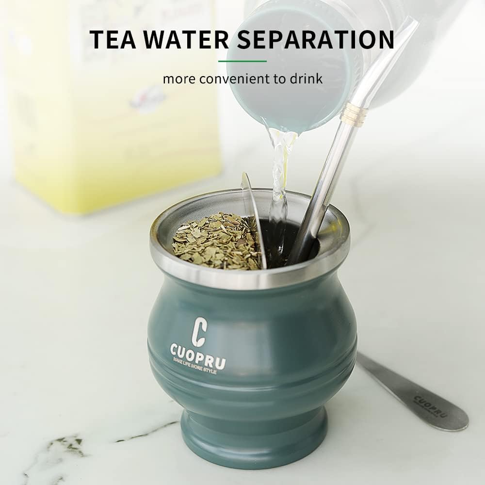 Stainless Steel Modern Yerba Mate Drinking Cup Set - 180 ml, Includes Bombilla Straw, Cleaning Brush, Blue