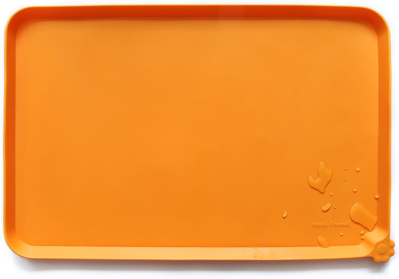 Hoki Found L Silicone Non Slip Pet Dog Cat Bowl Mats - Placemat - Feeding Mat - Waterproof - For Carpet - Orange