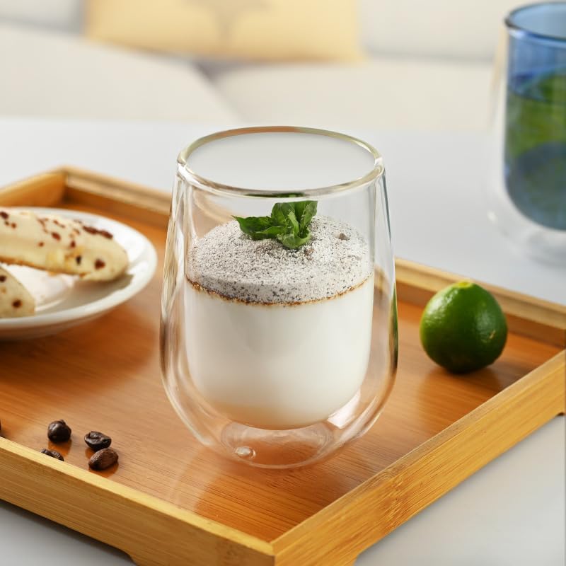 12OZ Double Wall Espresso Cups Set of 2, Clear Expresso Shots Cup, Double Wall Insulated Espresso Mugs, Tazas de Cafe Expreso, Microwave Dishwasher Safe,Suit for Espresso Machine