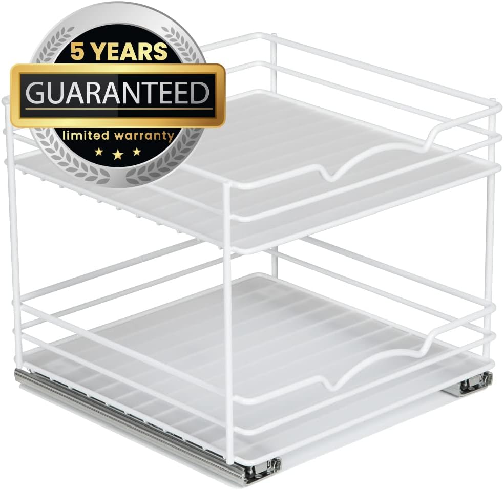 HOLDN’ STORAGE White Spice Rack Organizer for Cabinet, Heavy Duty, Pull Out Spice Rack, Lifetime Limited Warranty, Spice Organization 10.5" W x 10.4" D x 8.8" H - Spice Racks for Inside Cabinets.