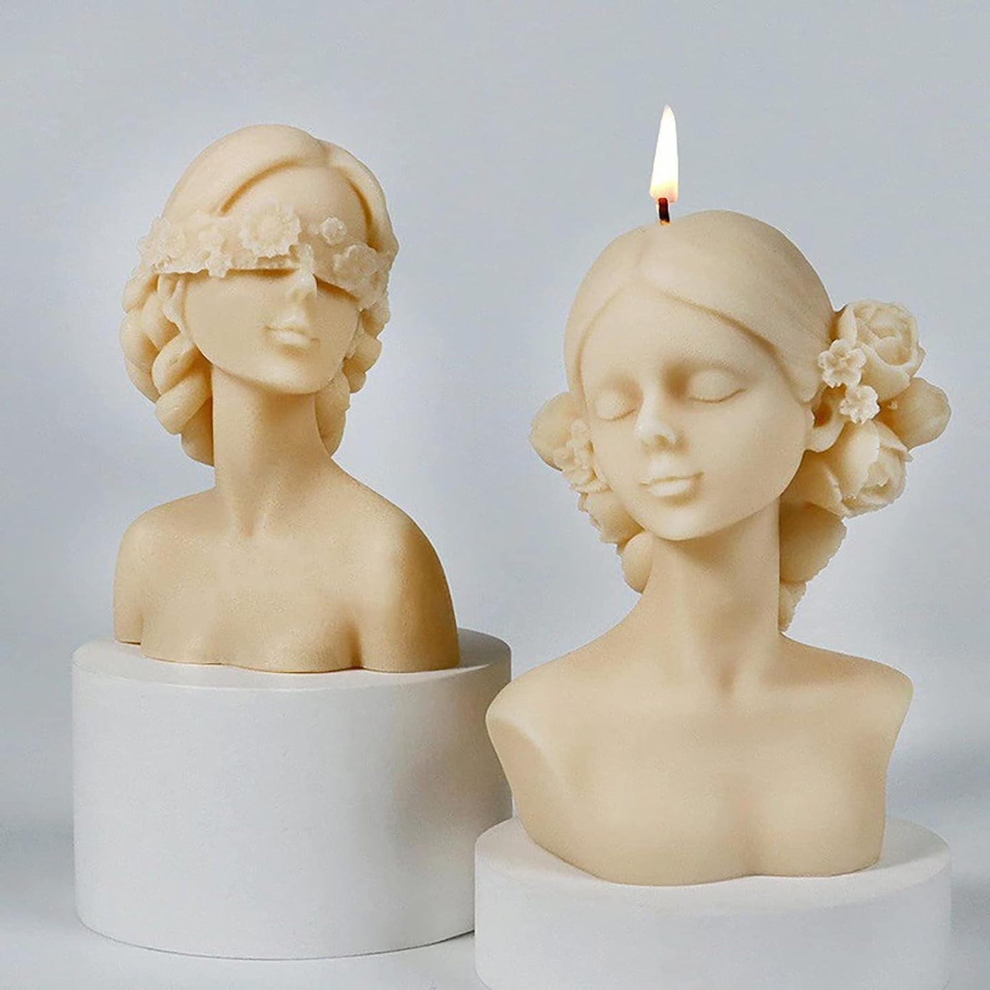 2 Pack Braid Girl Shape Portrait Candle Resin Mold - Resin Casting Silicone Molds for Home Decor & Candle Making Wave Spiral Mold