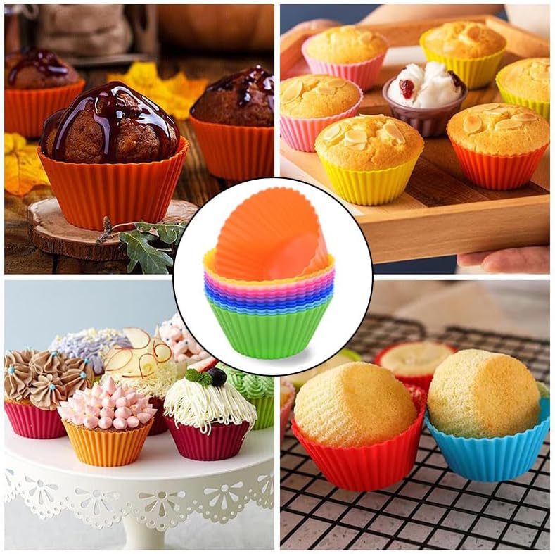 AKOAK Reusable Silicone Non-stick Baking Cups, Cake Molds, Kitchen Baking Cooking Accessories, DIY Cake Making Tools - Pack of 10 (Rose red)
