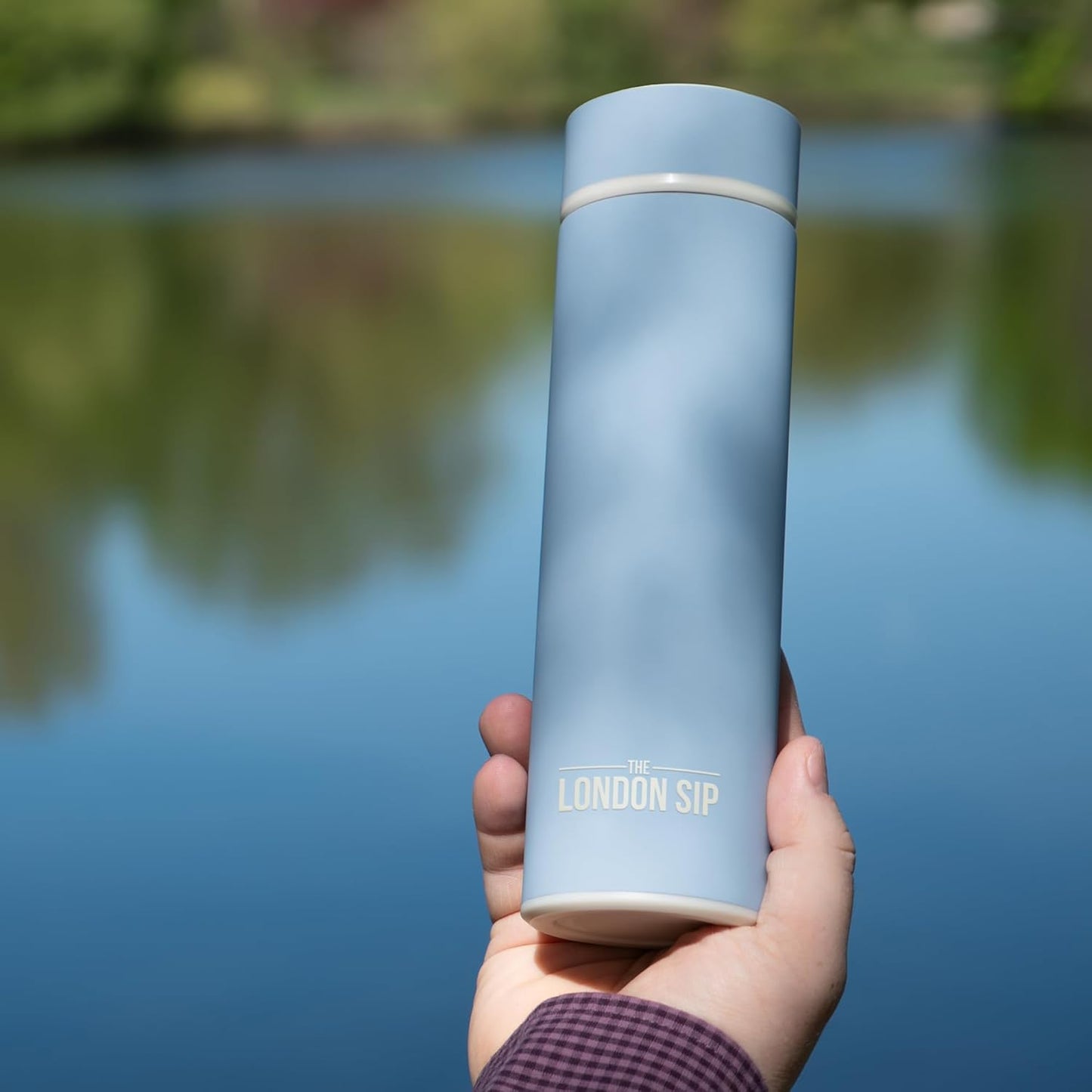 London Sip 16.9 oz Multi-Purpose Tea Infuser Mug – Fruit Infuser Water Bottle for Hot and Cold – Double Wall Stainless Steel Insulated, Blue Sunrise