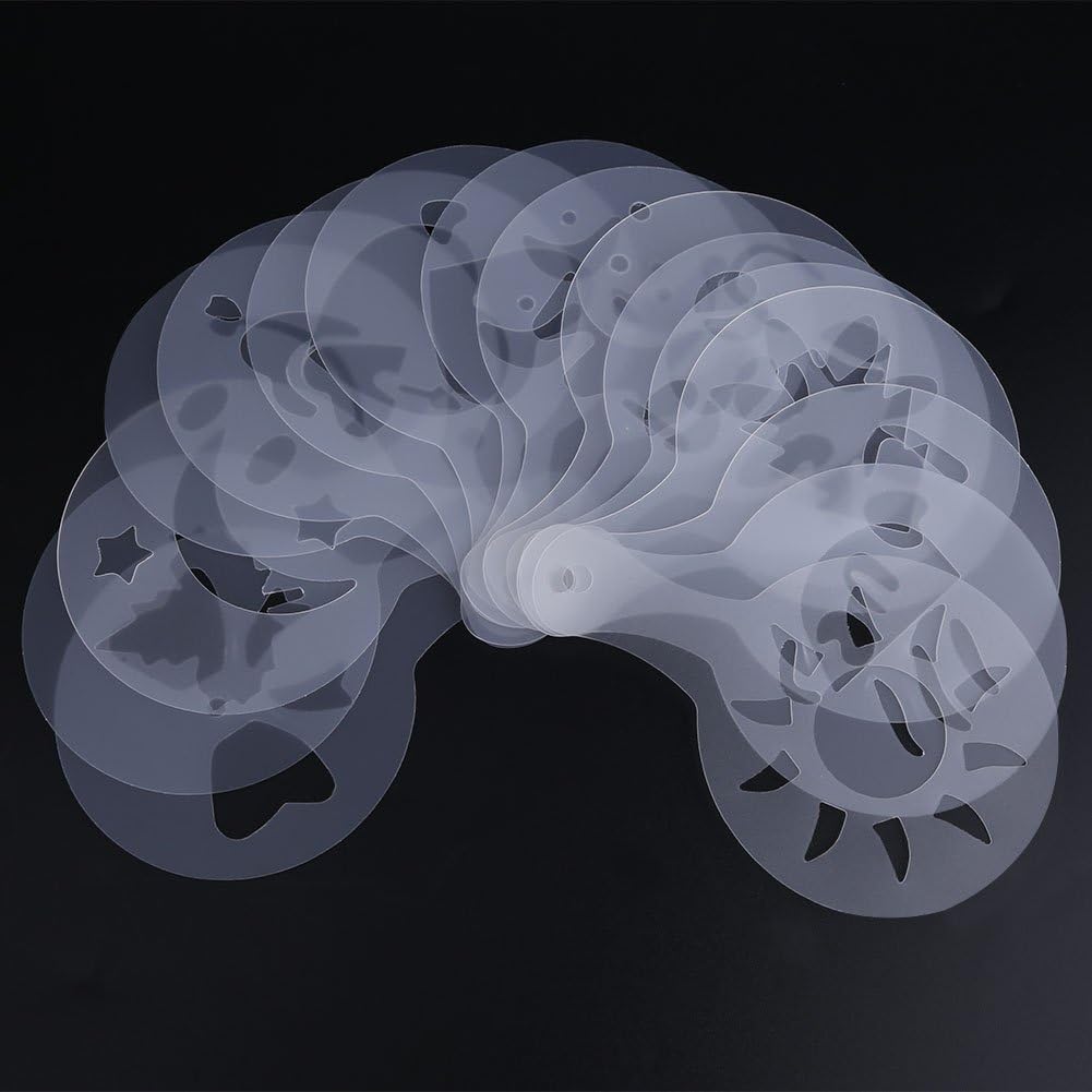 16Pcs Plastic Coffee Stencils Various Patterns Art DIY Mold Tools for Cappuccino Chocolate Latte Barista Template