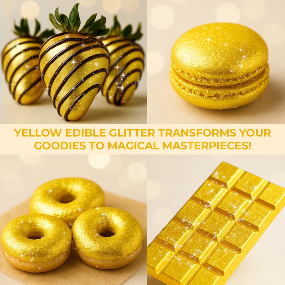 Bulk 20g Yellow Edible Glitter for Drinks | Premium Edible Glitter for Cakes, Cocktails, Yellow Cake Decorating Decorations Food Grade, Vegan, Kosher, Halal, Gluten Free - Made in USA