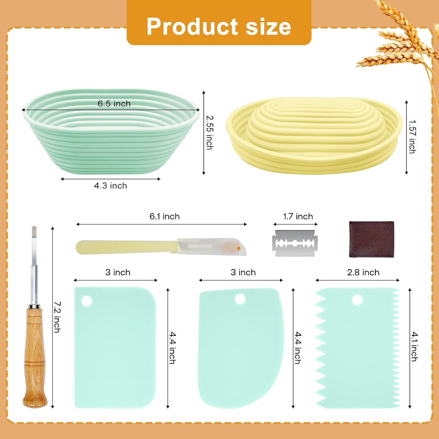 Silicone Banneton, Sourdough Bread Baskets (Set of 6, 6.5 Inch), Oval Proofing Bread Bowls with Starter Kit, Bread Making Baking Supplies