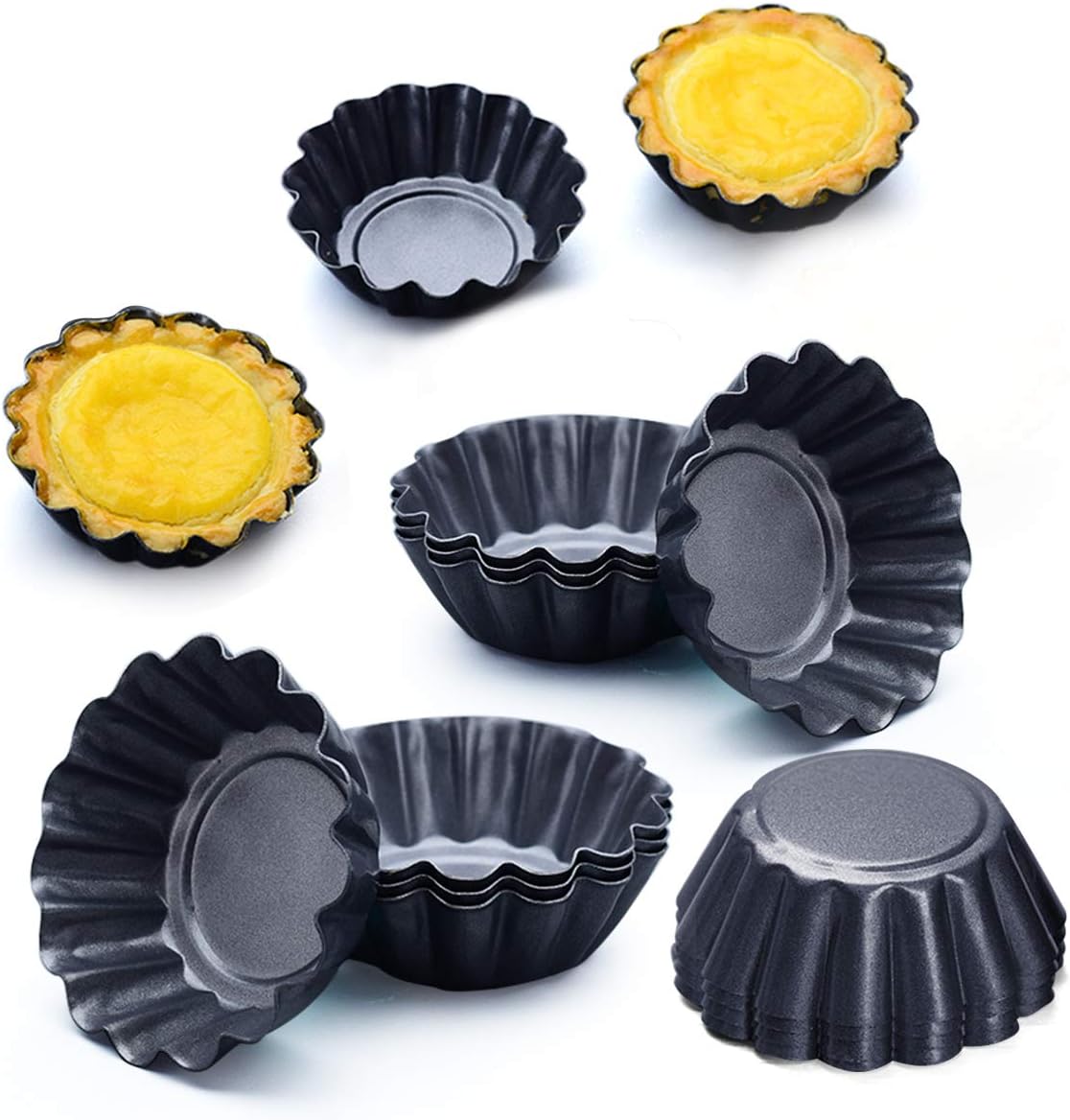 12 Packs Egg Tart Mold, Size 2.6 x 0.9inch, Cupcake Cake Muffin Mold Tin Pan Baking Tool, Carbon Steel