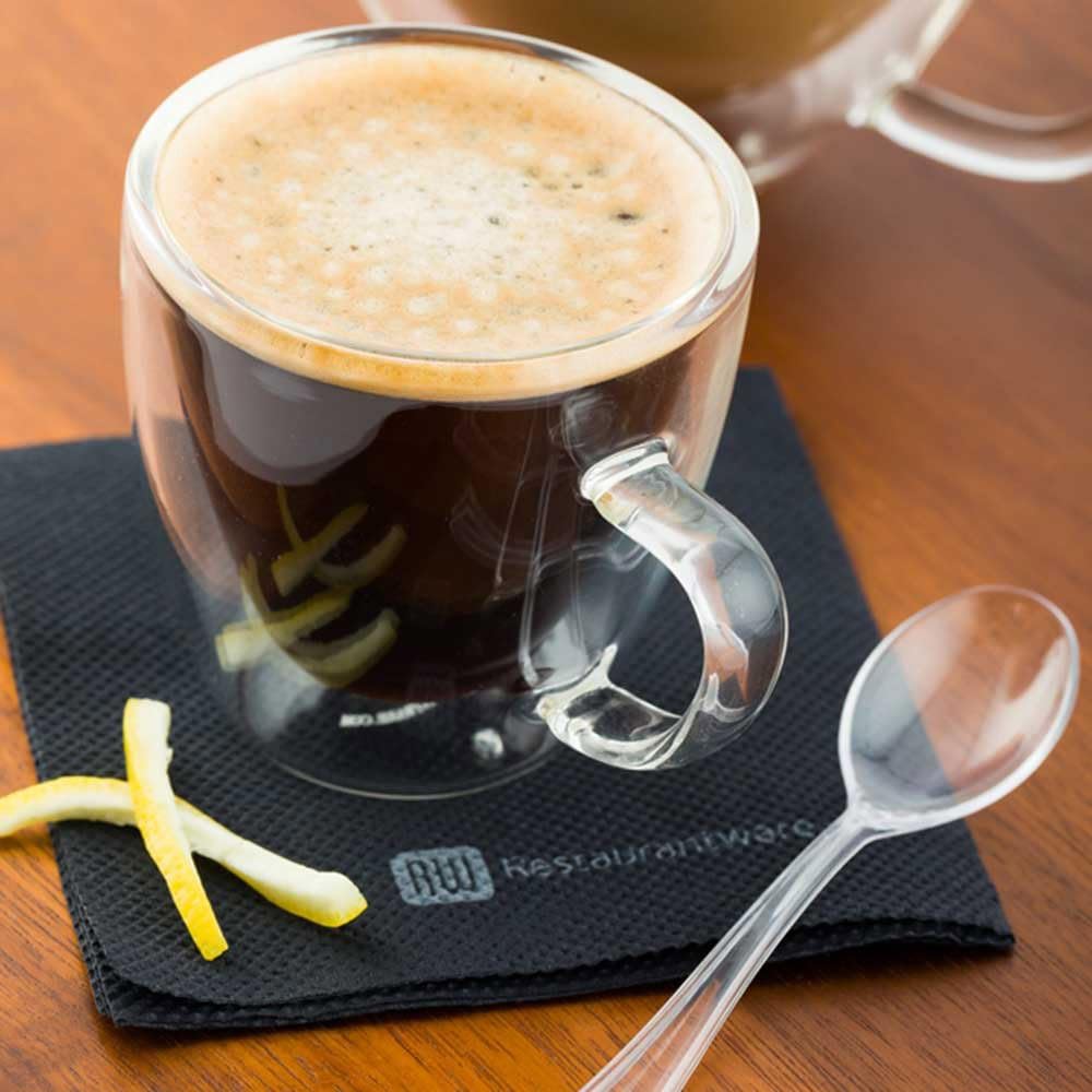 Restaurantware Forma 3 Ounce Small Glass Espresso Cups 10 Double Wall Clear Shot Cups - Built-In Handle Does Not Chip Clear Glass Espresso Mugs Rolled Rim Microwavable