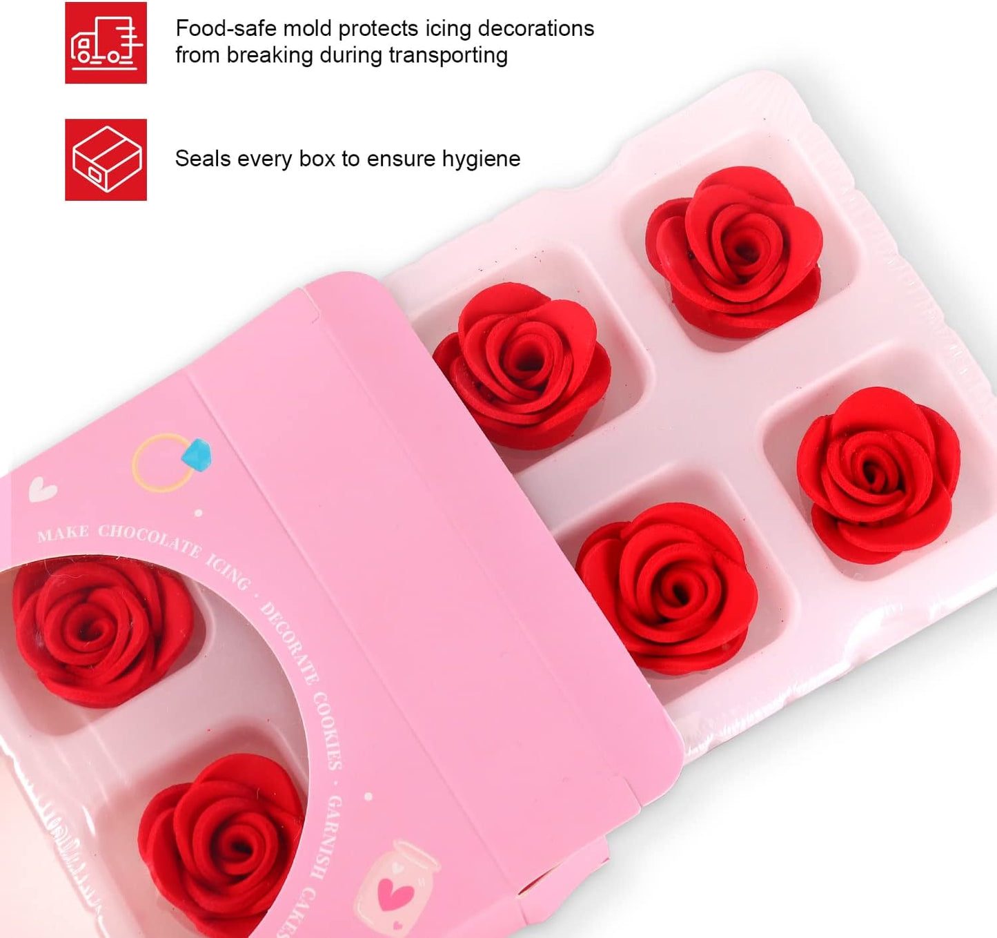 Edible Valentine Icing Decoration, Red Rose Icing Decoration, Royal Icing Heart Sprinkle, Strawberries Sugars Sprinkles for Cupcake Topper, Cake, Ice Cream, Macaron, Cookies and Chocolate.