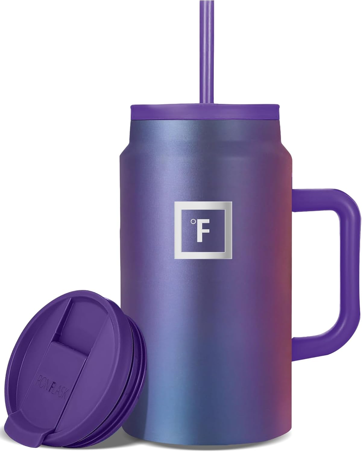 IRON °FLASK Co-Pilot Insulated Mug w/Straw & Flip Cap Lids - Cup Holder Bottle for Hot, Cold Drink - Leak-Proof - Water, Coffee Portable Travel Mug - Aurora, 50 Oz