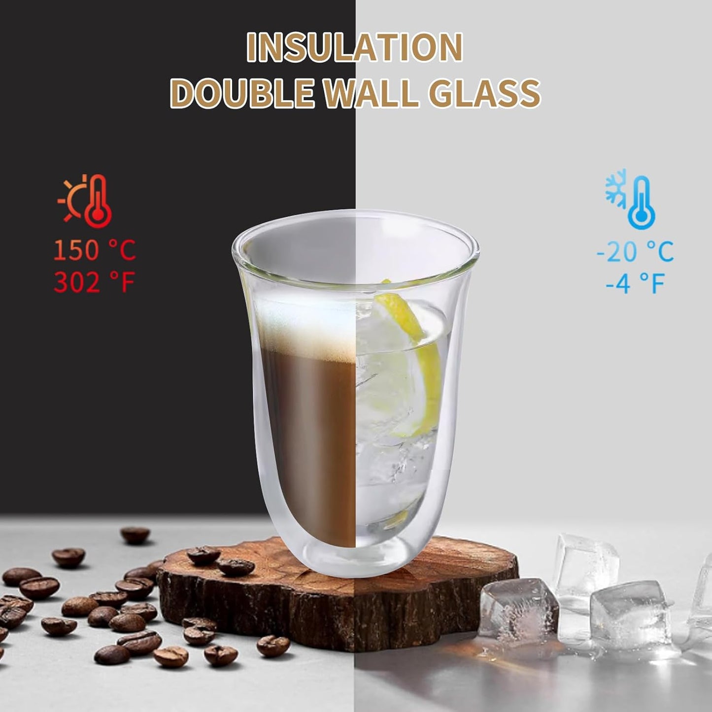 12OZ Large Double Wall Glass Cups, Clear Mugs, Espresso Cups Set of 2 Clear Expresso Shots Cup, Double Wall Insulated Espresso Mugs, Tazas de Cafe Expreso, Microwave Dishwasher Safe 330ML
