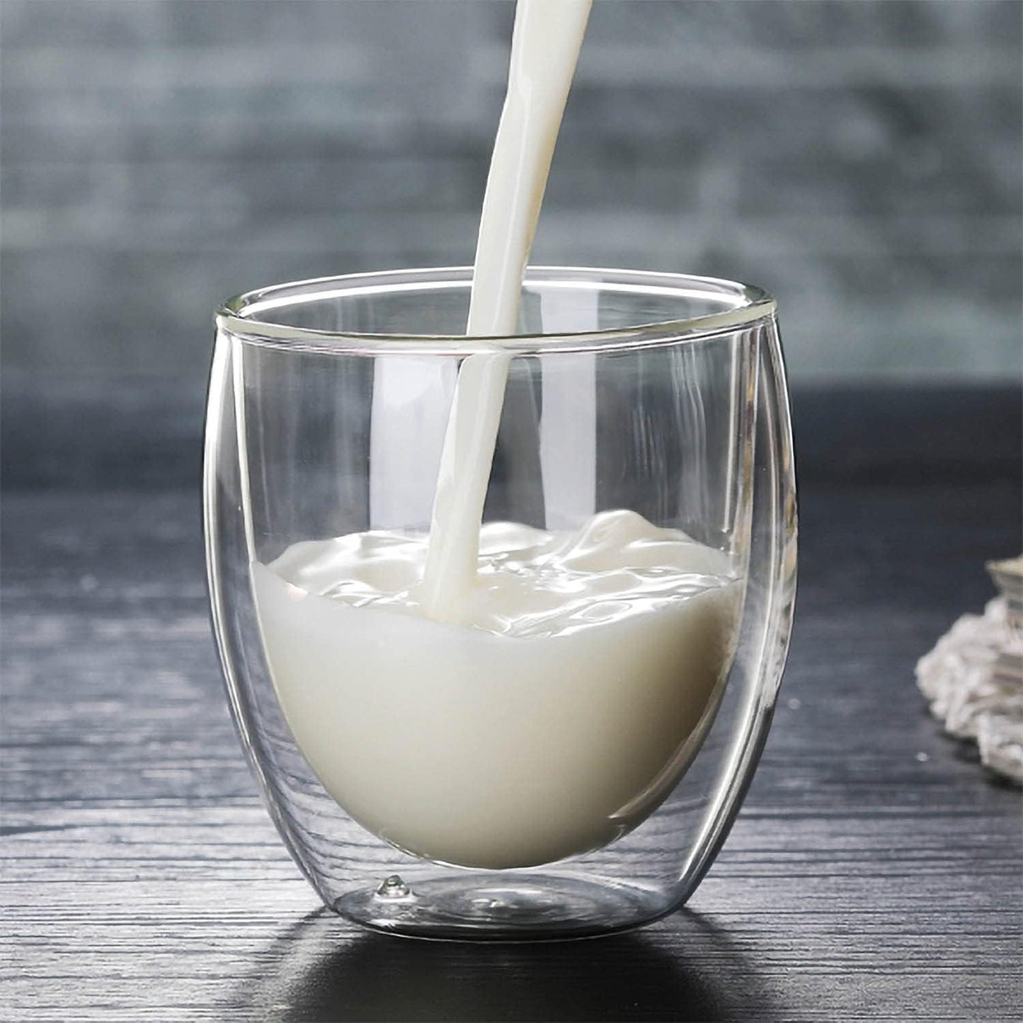 8oz Glass Coffee Mugs Set of 2, Double Walled Espresso Cups for Latte Cappuccino Cocoa Milk Cafe Juice, Clear Glass Tea Cup Set Glassware Gift for Christmas Birthday