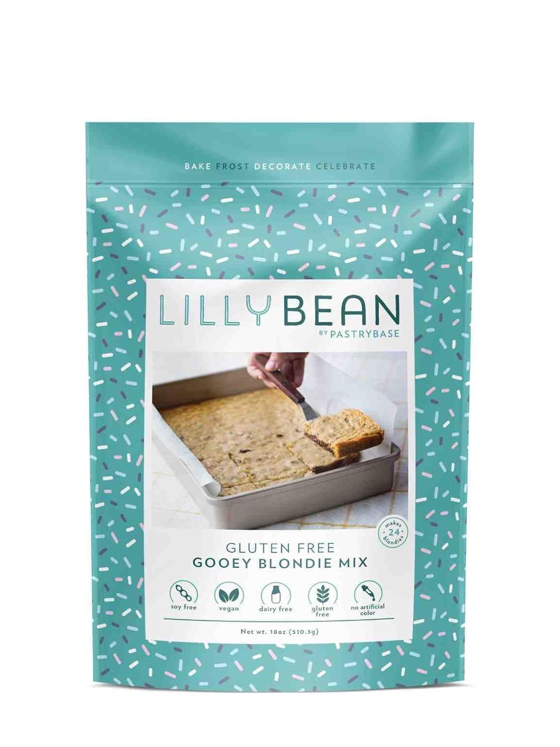 LillyBean Gluten Free Gooey Blondie Mix with No Artificial Colors - Dairy and Soy Free, Vegan - Makes Delicious Desserts - Skillet Cookies, Breakfast Bars, Cake Pops - 18 oz