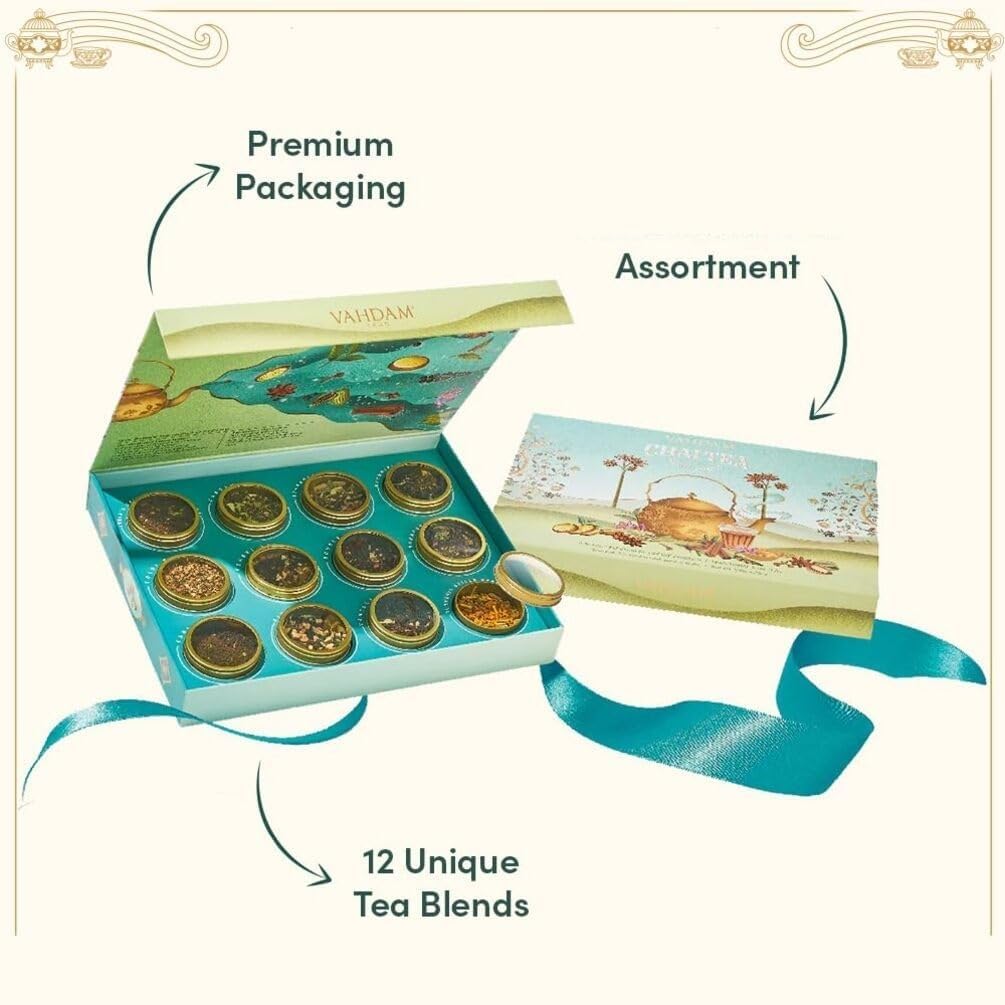 VAHDAM, Chai Tea Gift Set (12 varieties) Chai Loose Leaf Tea in Tin Caddy Gift Box | Exotic Chai Tea Blends | Gluten Free, Non GMO | Gifts for Men and Women | Gifts for Him/Her