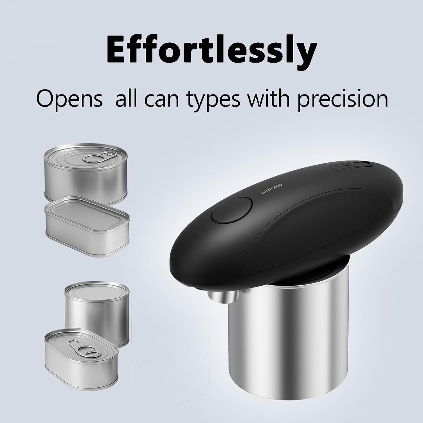 Automatic Electric Can Opener for Seniors for Kitchen:Anyone can Hands Free,One Touch Opener,Durable Blades,Rechargeable, Smooth Edge, Lightweight Small Size, Black