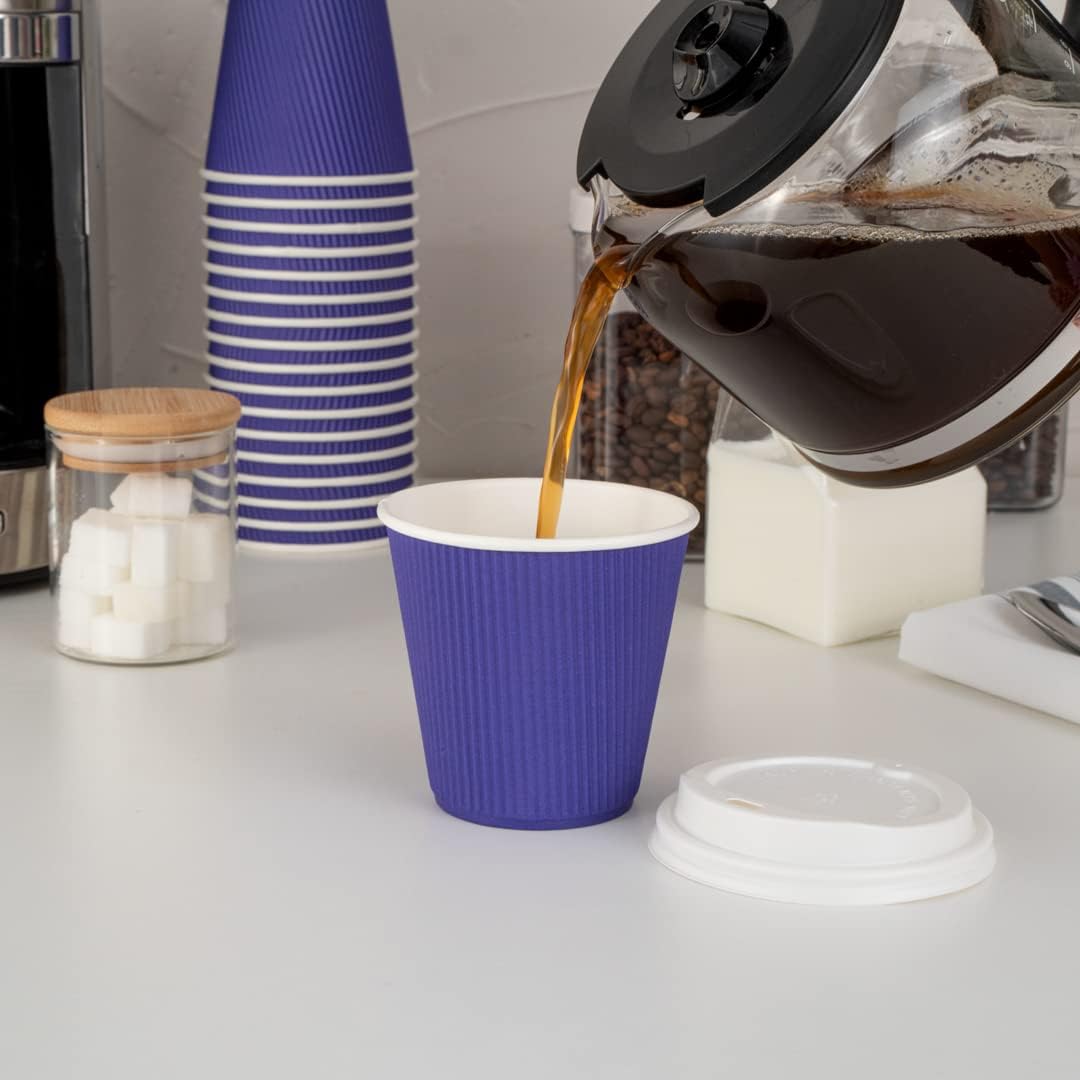 Restaurantware 8 Ounce Double Wall Disposable Coffee Cups, 500 Insulated Royal Purple Paper Tumblers with Ripple Wall Design, Lids Sold Separately for Hot Drinks like Tea, Hot Chocolate, and More