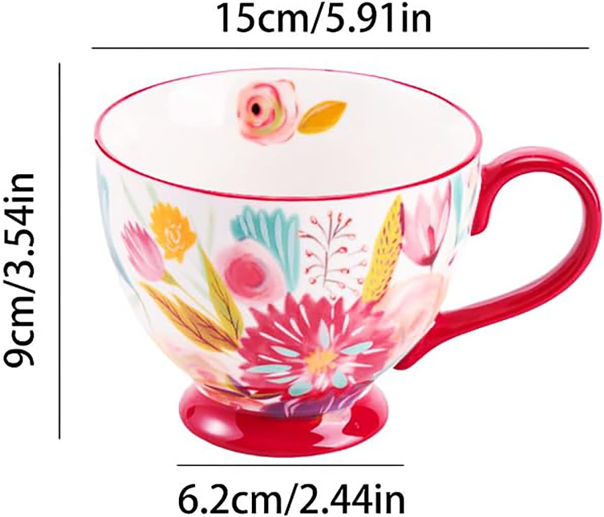 Vintage Flower Mugs β Large Ceramic Coffee Mug (15oz) β Cute Cereal Cup for Breakfast, Oatmeal Tea & Hot Drinks β Handmade Ceramic Cup with Floral Design