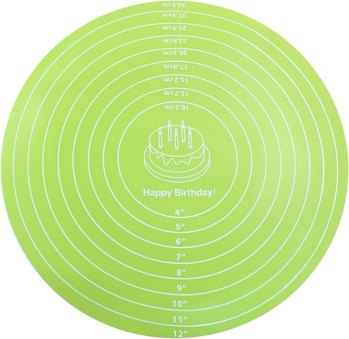 Hitefu 12 Inch Round Silicone Cake Mat, Silicone Baking Mat with Measurement for Cake Turntable & Rolling Dough (Green)
