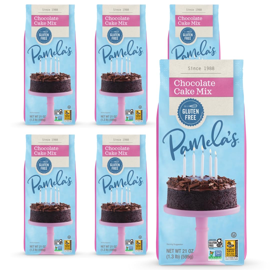Pamela's Gluten Free Chocolate Cake Mix, Dairy Free, Kosher, 21-Ounce Bag (Pack of 6)