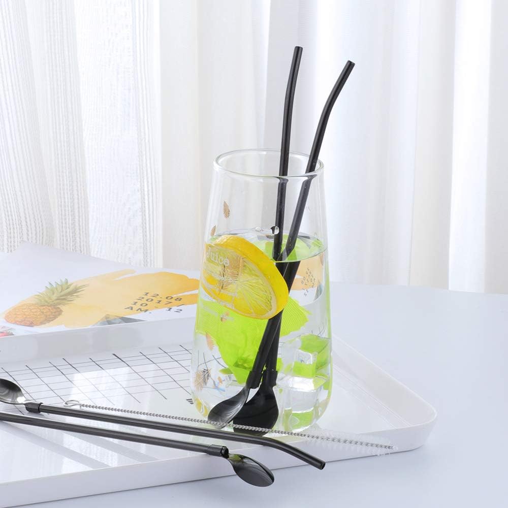 Straws, 8-Piece 8.5inch Black 18/8(304) Stainless Steel Reusable Straws + 2 Brushes