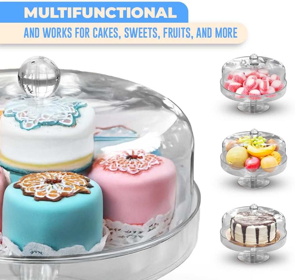 Acrylic Cake Stand with Lid โ Multifunctional Cake Holder with Cover, Covered Pie Plate with Lid, Elegant Cake Stand with Dome Lid, Panera de Vidrio Cristal para Mesa - 8.07 in ร 9.65 in