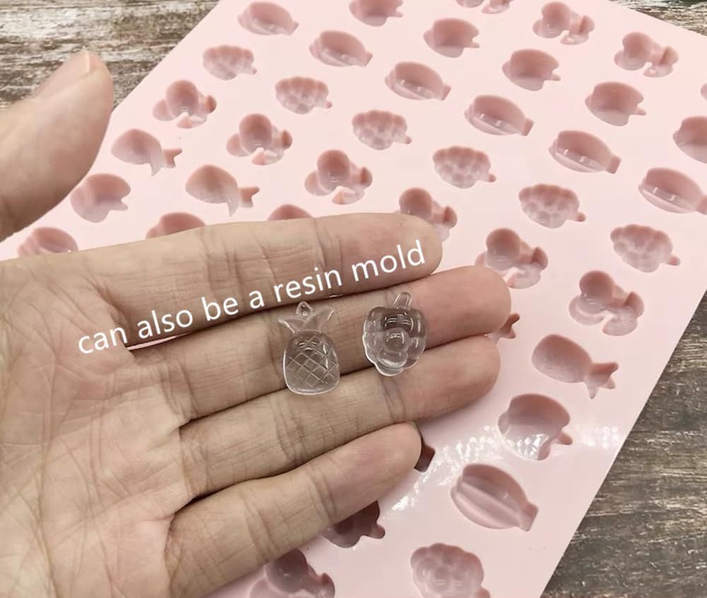 Mini Silicone Molds,120 Cups Chocolate Drops Mold,Fondant Cake Mold for Chocolate,Hard Candy,Biscuits,Cookie,Jelly,Sugarcraft,Homemade Treats and DIY Baking,2 Pack(66 Fruit & 54 Animal) Pink