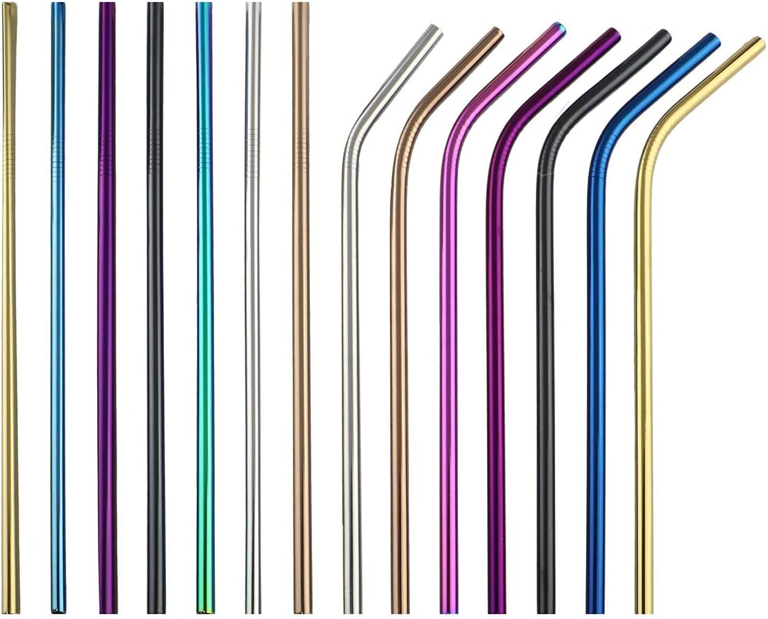Gugrida Metal Straws Stainless Steel Straws 8.5" Drinking Straws Reusable 4 Set - Ultra Long Muti Color-Cleaning Brush for 20/30 Oz for Trail Tumblers Yeti RTIC SIC Ozark (4 Bent|1 Brush)