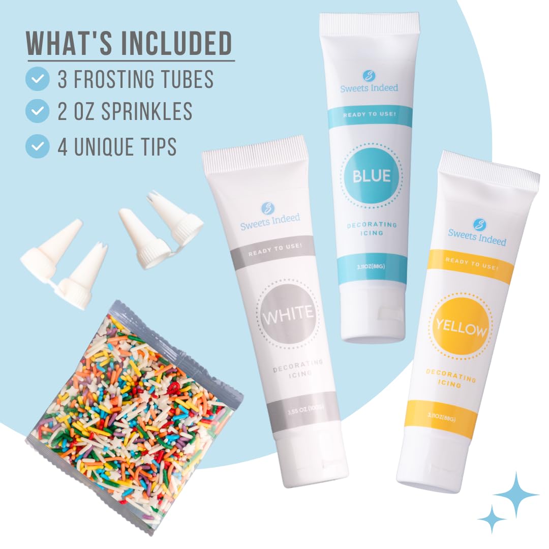 Sweets Indeed Frosting Kit plus Sprinkles Frosting Tubes nozzles 11.71 ounces Perfect for baking and cookie decoarting (Rainbow)