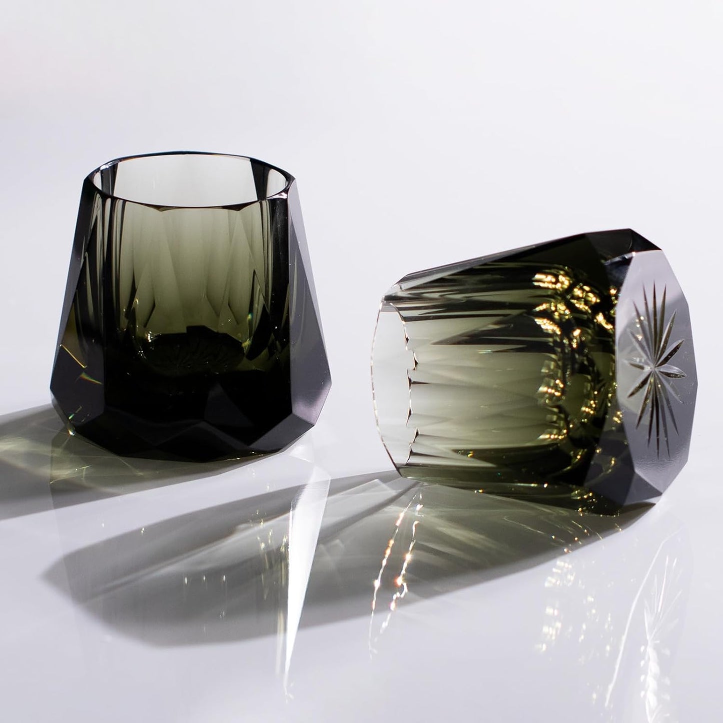 KAMMAK Crystal Whiskey Glasses Set of 2, 5.3oz Old Fashioned Glasses Stemless, Hand Blown Colored Cocktail Glasses, Engagement Gifts for Couples, Women, Men