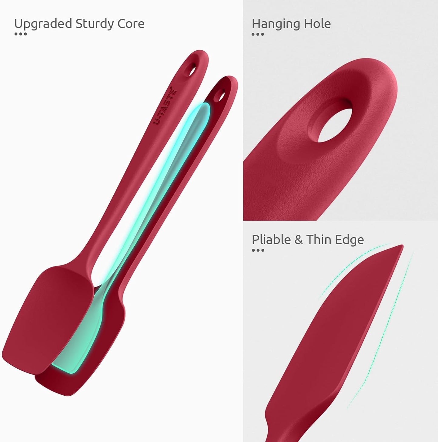 U-Taste Silicone Spatula Set with 600 Degrees Fahrenheit Heat Resistant (Red)