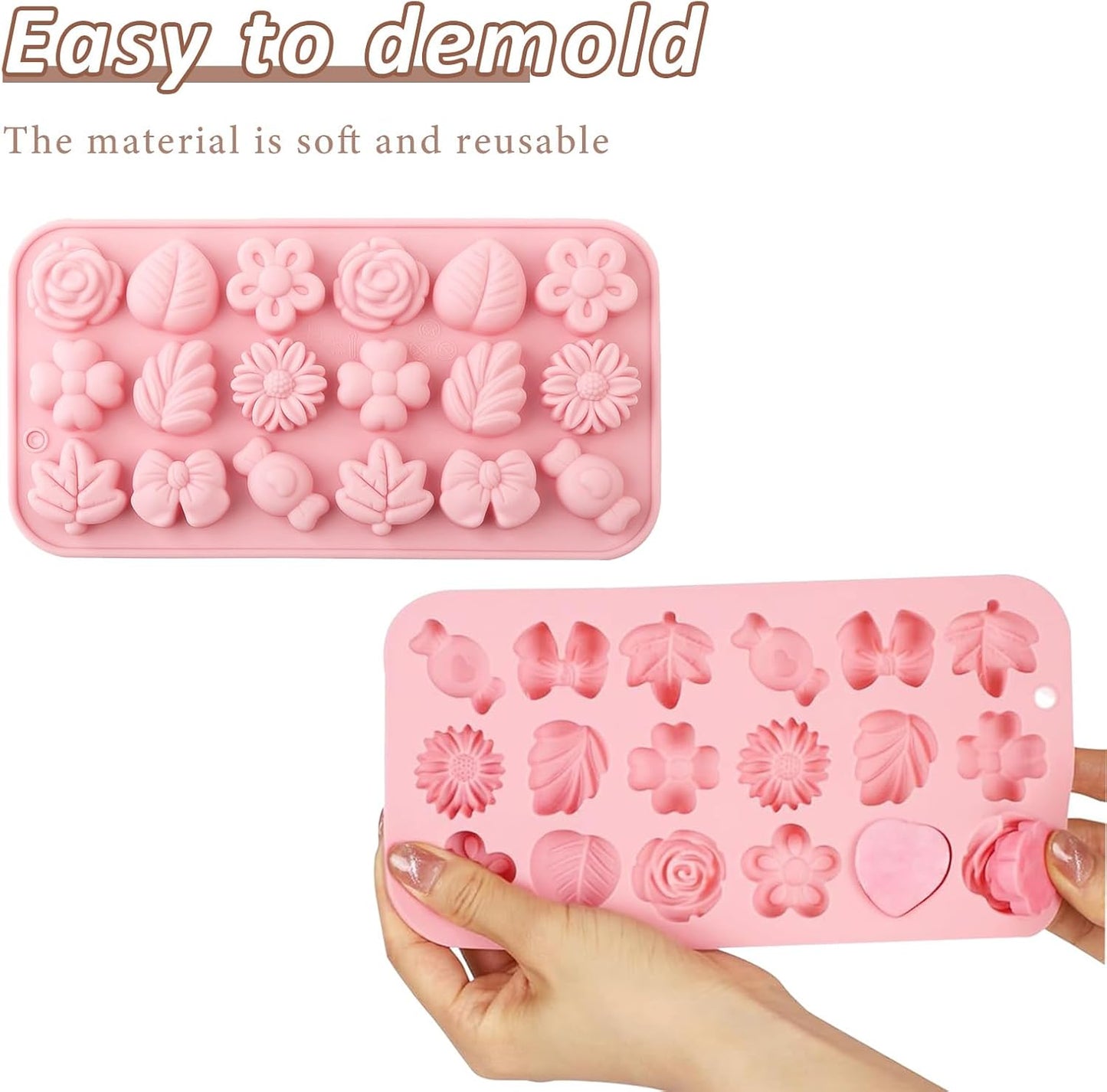 2Pcs Silicone Flower Molds for Cakes, Cupcakes, Chocolate, Candy, Sugar Craft, and Resin Crafts - Pink Flower Mold Set(Pink)