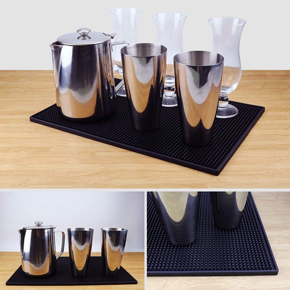 17.7" x 11.8" Rubber Bar Mats, Non-Slip and Anti-Spill Non-Toxic Soft Rubber Mats, Coffee Bars, Bars, Restaurants and Barbers Service Mats, Black, 2Pack